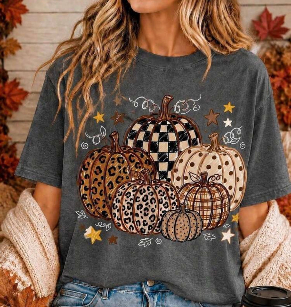Leopard Checkered Pumpkin Fall Graphic Tee