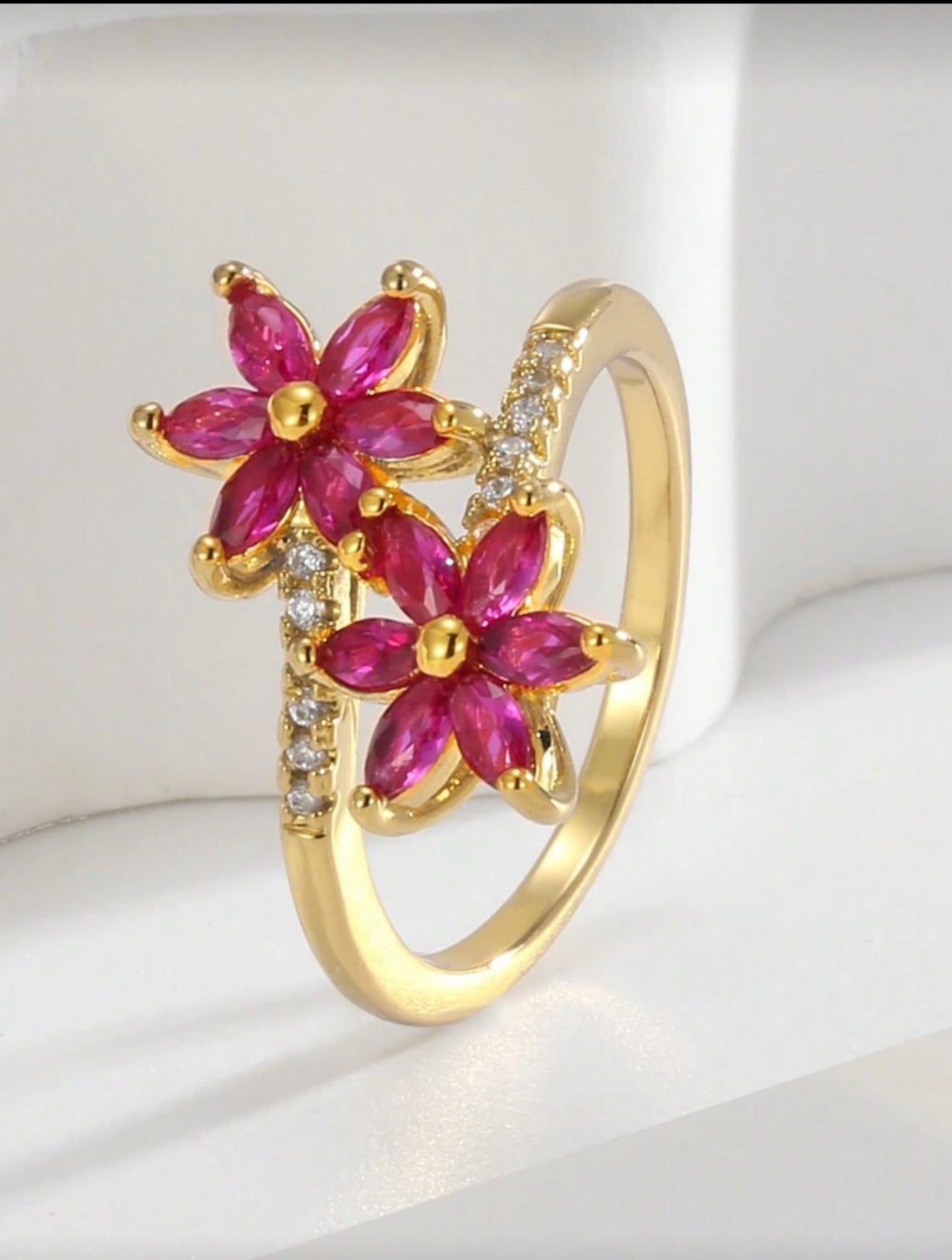 Gold Pink Flower Ring