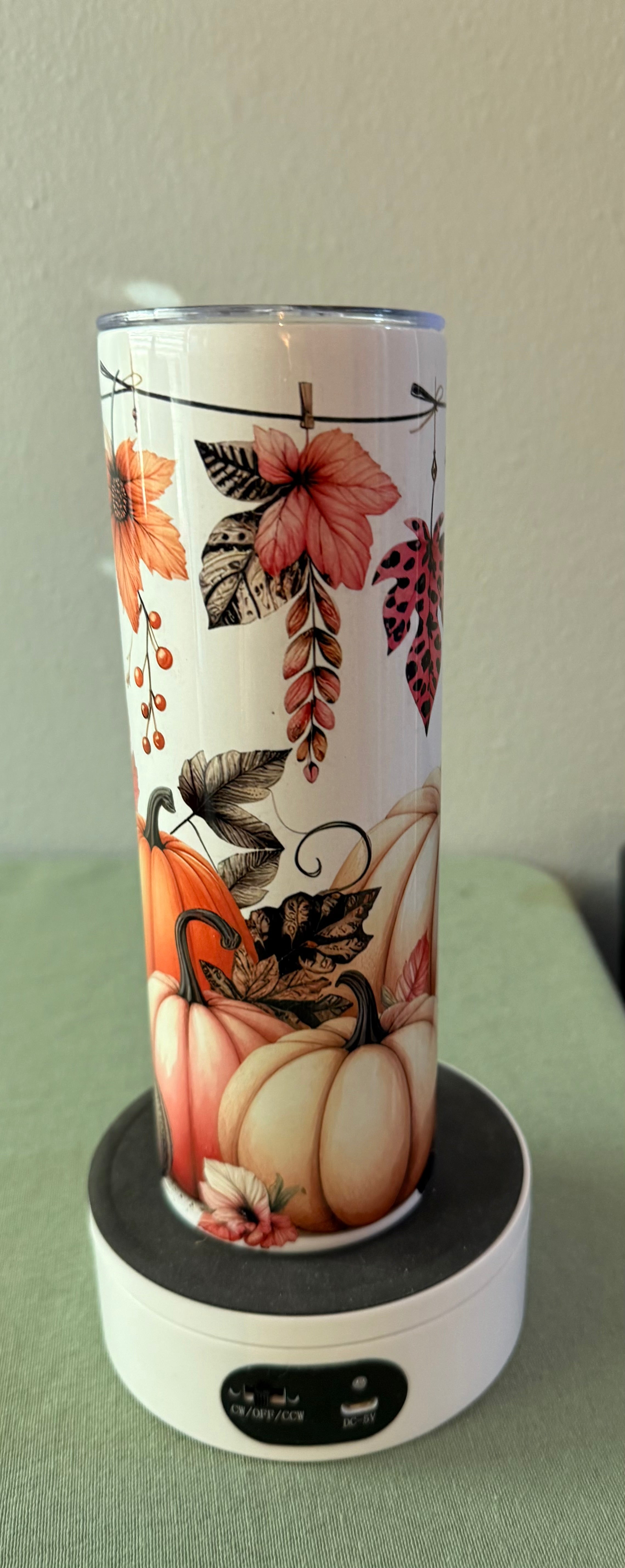 Fall Tumbler with Orange Flowers 20 oz