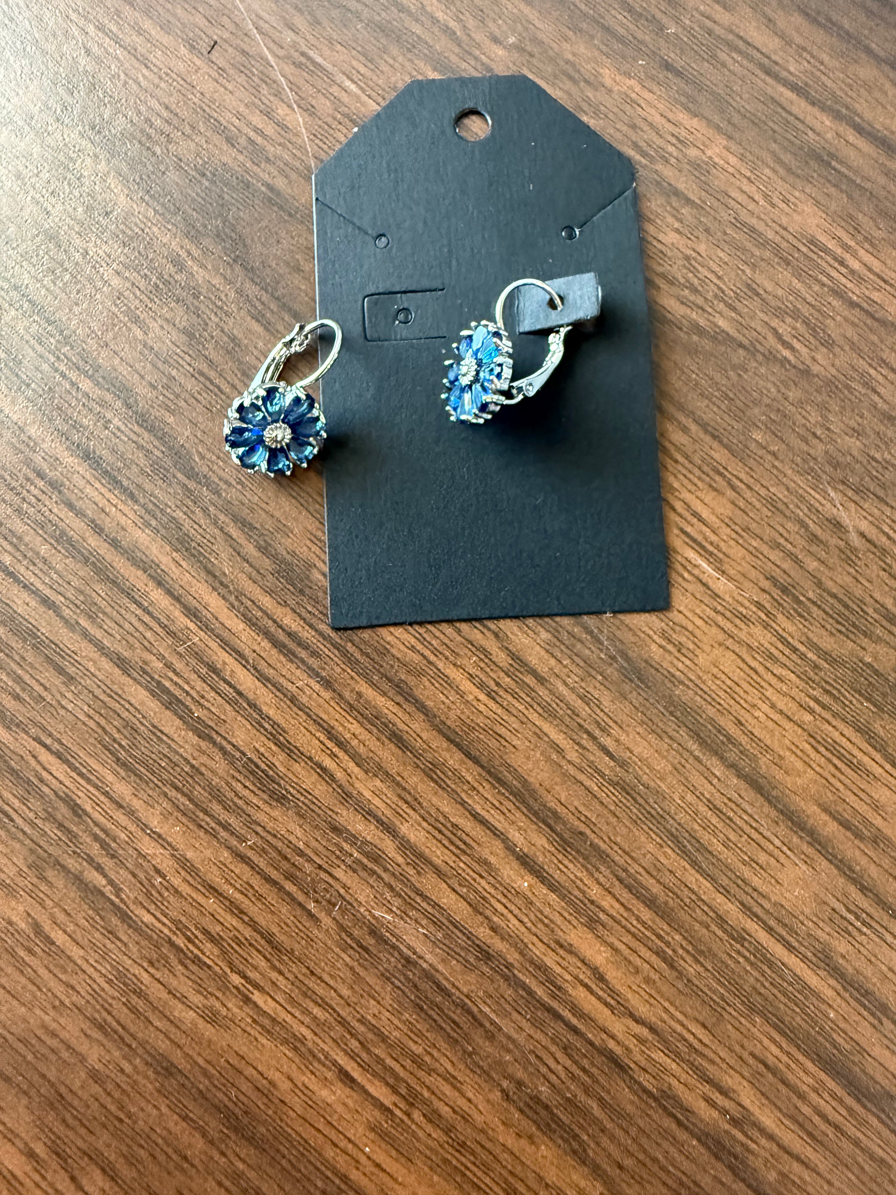 Cute Blue Flower Earrings- Silver