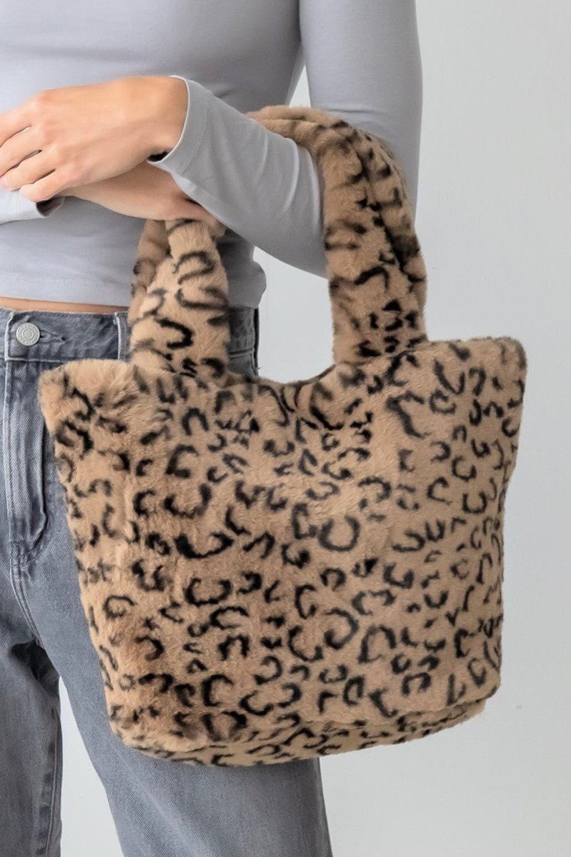 Be Clever Here & Meow Brown Faux Fur Tote Bag