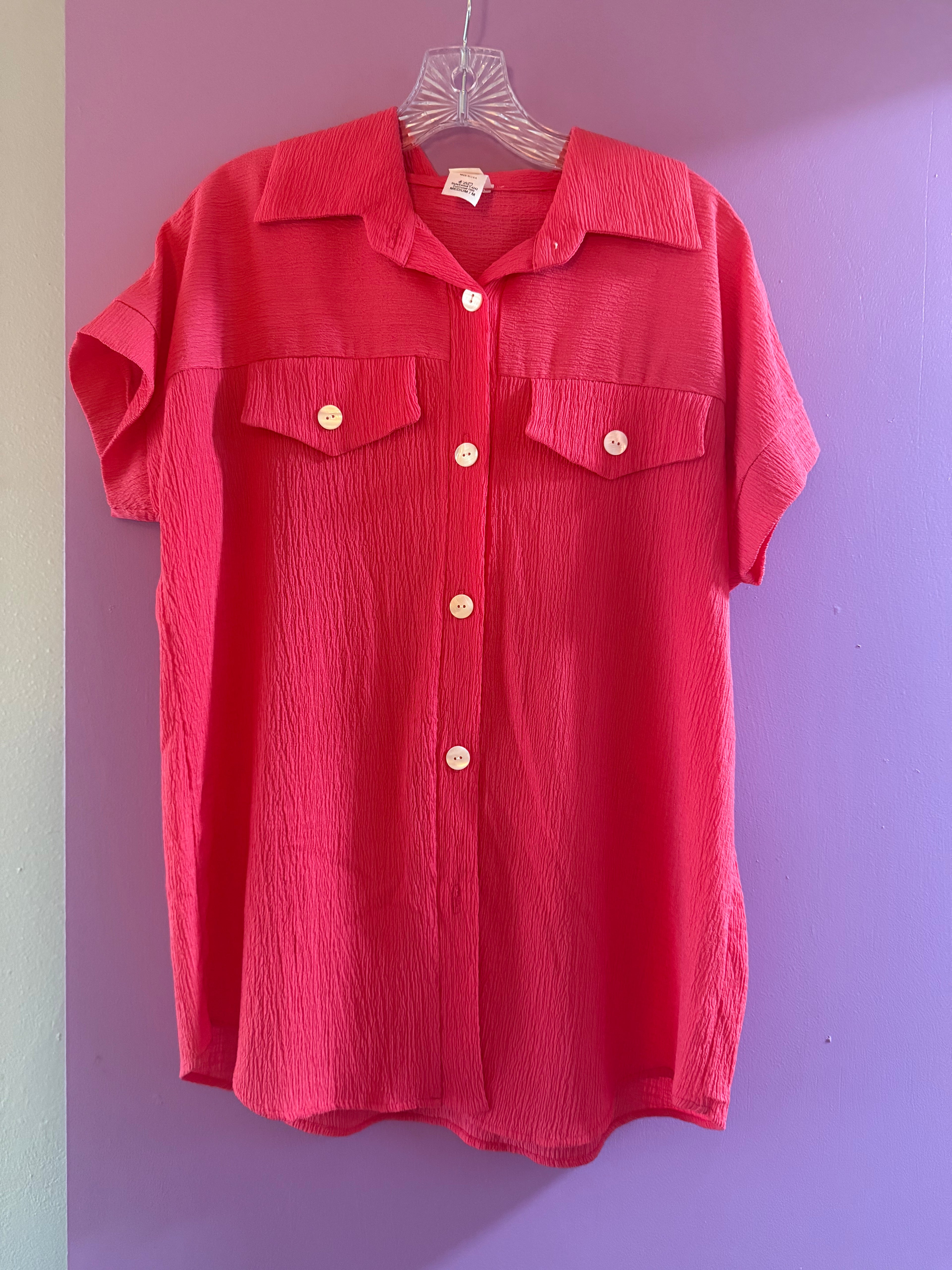 Cute Pink Button Up Shirt- 7th Ray Brand