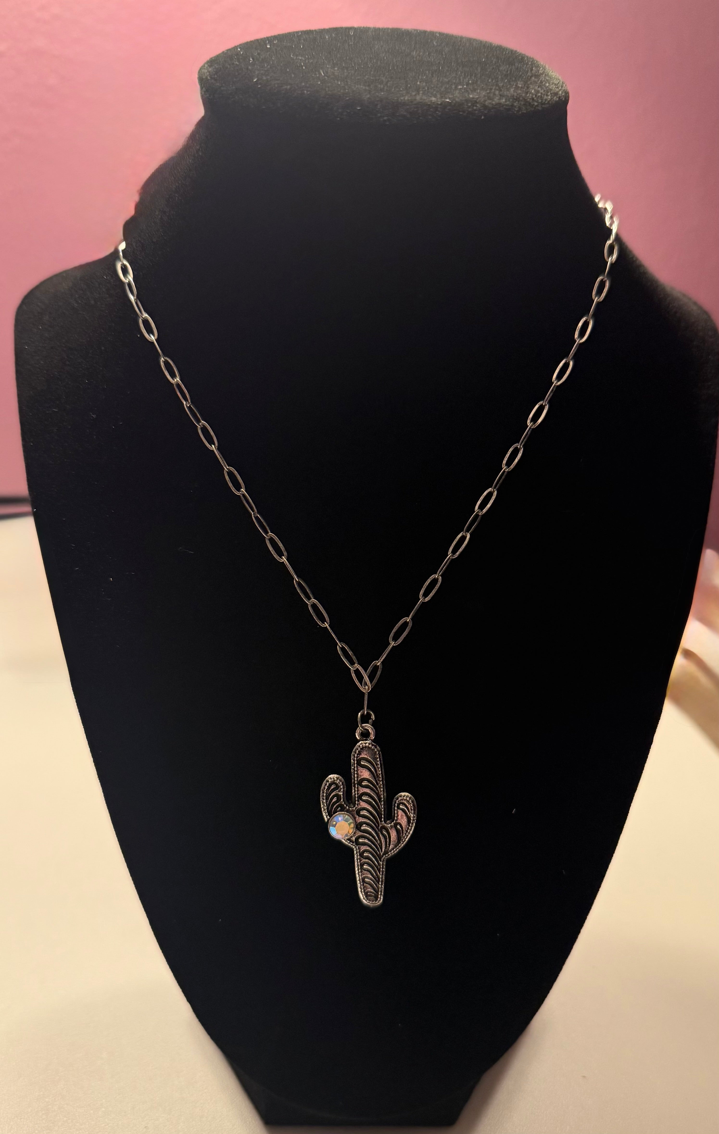 Cheyenne Cactus Silver tone Necklace