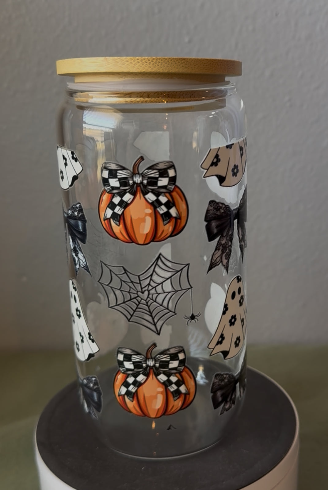 Halloween Glass Tumbler with lid and straw