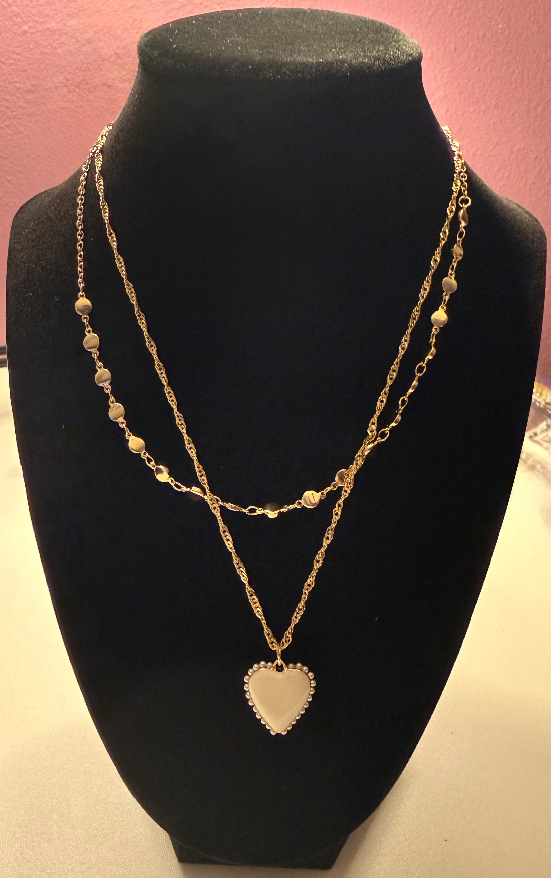 Crystal Avenue Romance Refined White and Gold tone layered Necklace