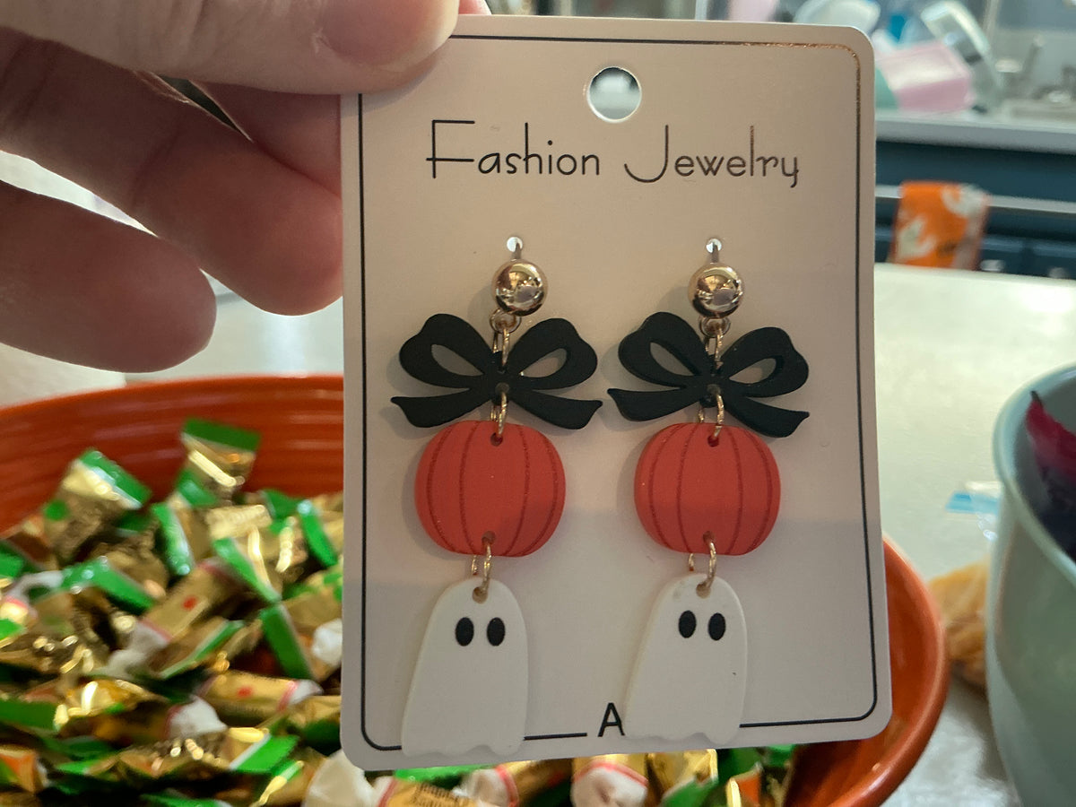 Cute Dangle Earrings- Bow, Pumpkin and Ghosts