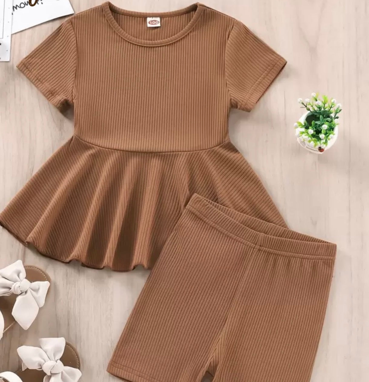 Cute Summer Short Set- brown