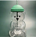 Mini Bear Shaped Glass Cup with green hat lid and straw