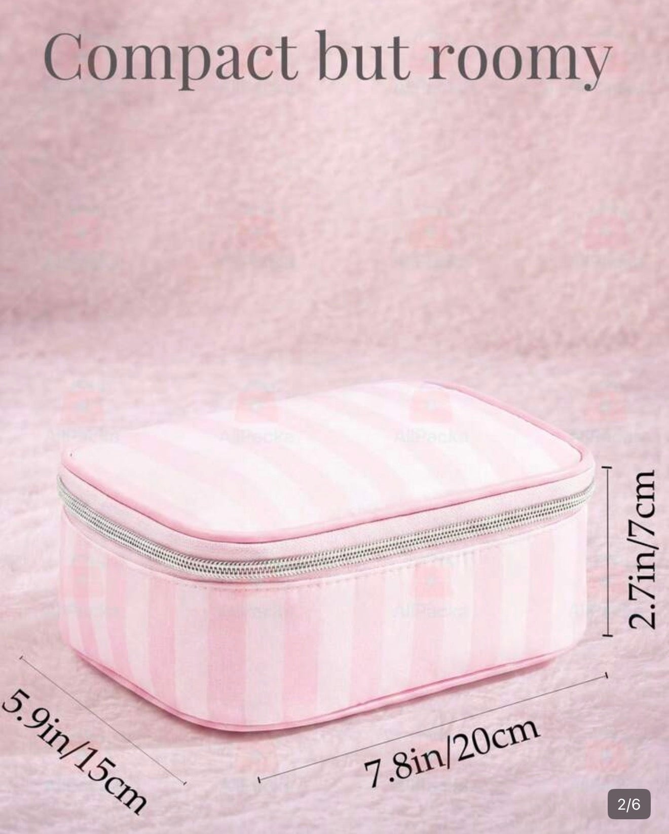 Pink Striped Make up Case